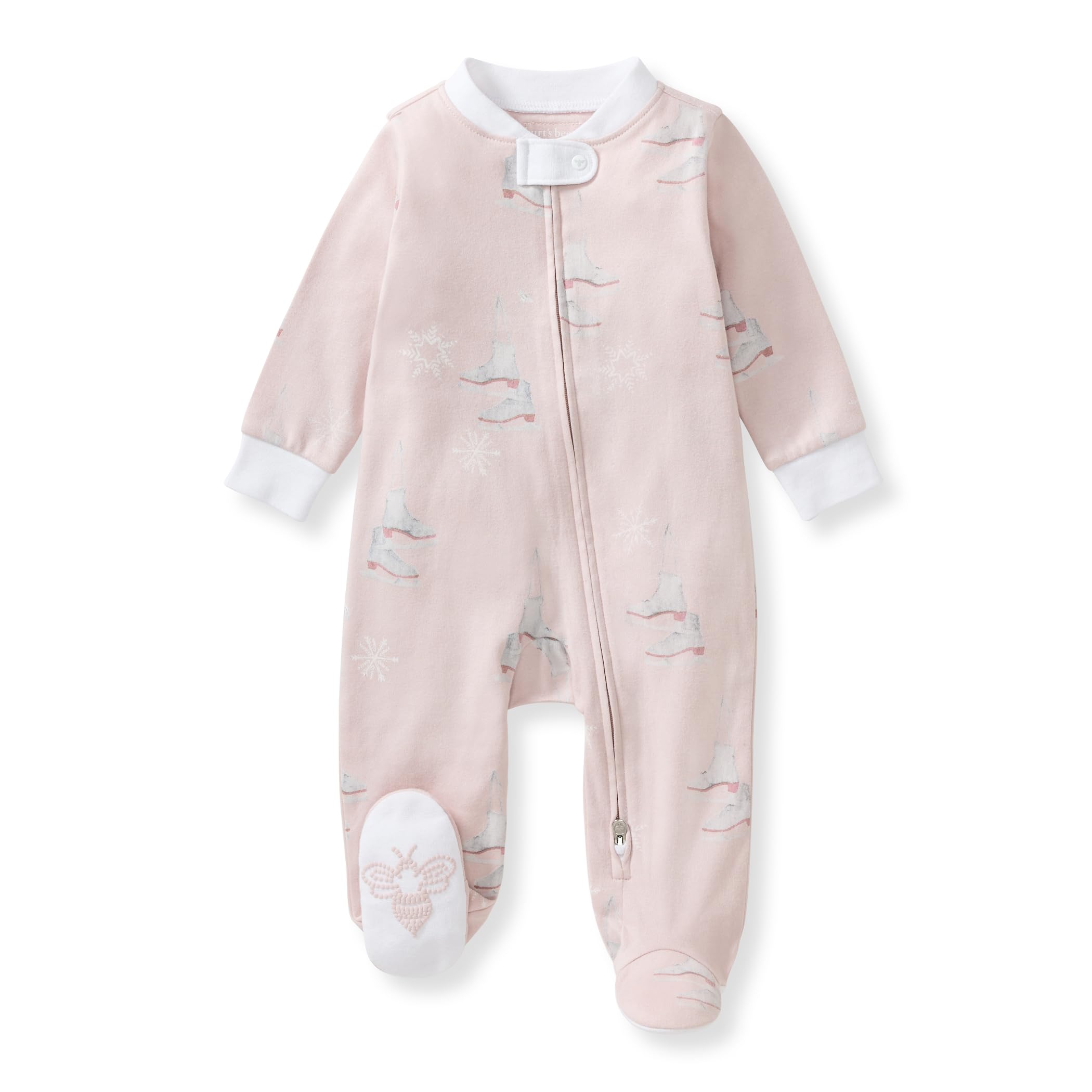 Burt's Bees Baby Organic Cotton Sleep and Play Footed Pajamas for Girls, Zipper PJ Newborn Sleeper with Non-Slip Bee Grips