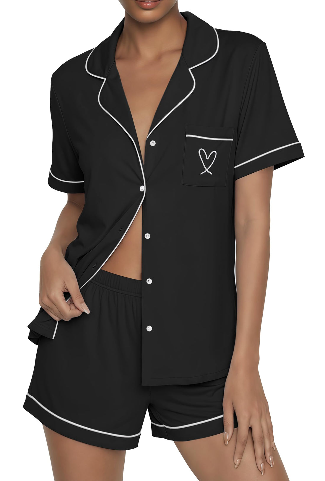 Ekouaer Womens Pajama Sets Button Up Summer Pjs 2 Piece Short Sleeve Sleepwear Lounge Set S-XXL