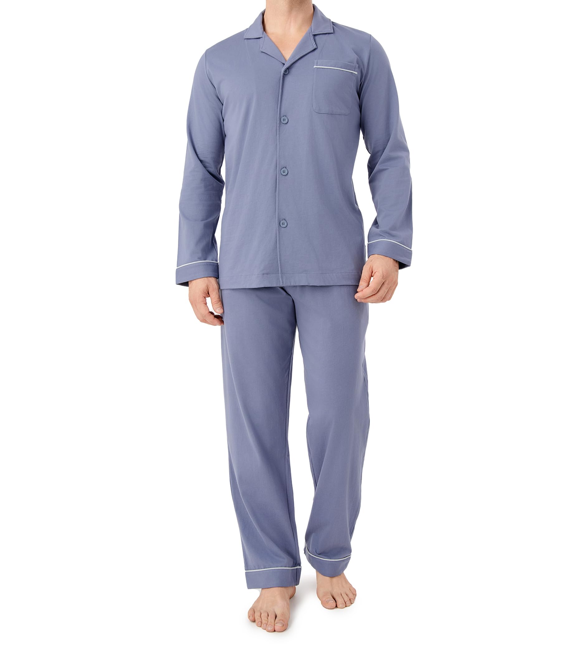 DAVID ARCHY Mens Pajamas Set Soft Cotton Notched Collar Pajamas for Men Long Sleeve Mens Sleepwear with Pockets & Front Fly WEBE CLOTHING
