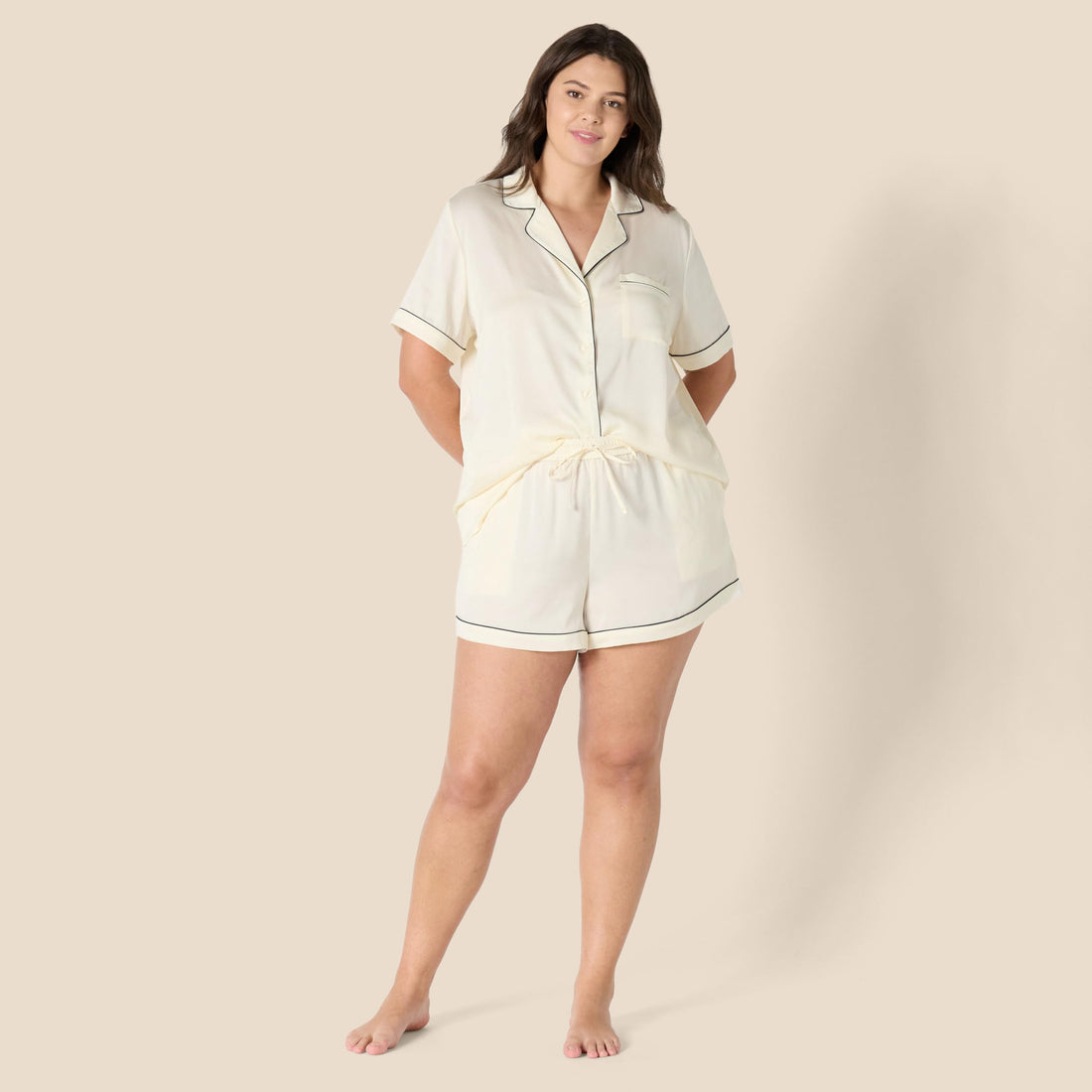 Amazon Essentials Women's Satin Short Sleeve Button-Down Top and Short Sleepwear Pajama Set