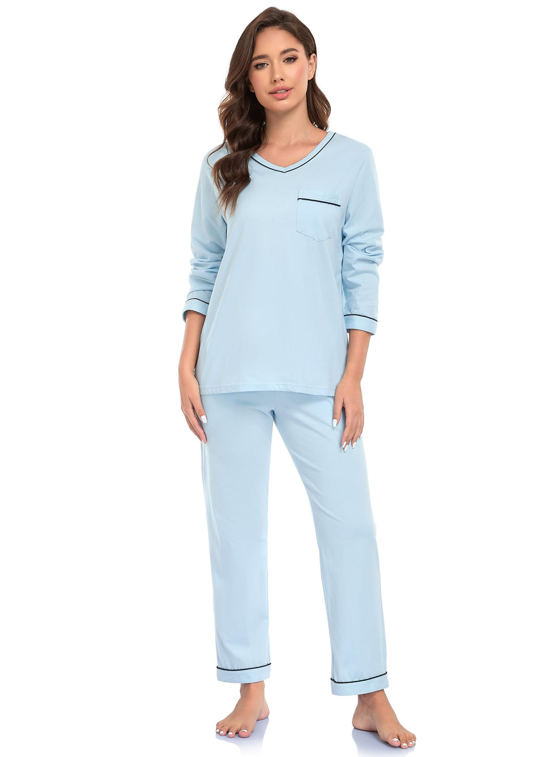 EA'S SECRET 100% cotton Pajamas for Women Summer Lightweight Long Sleeve Pjs 2 Piece Soft Lounge Sleepwear with pocket