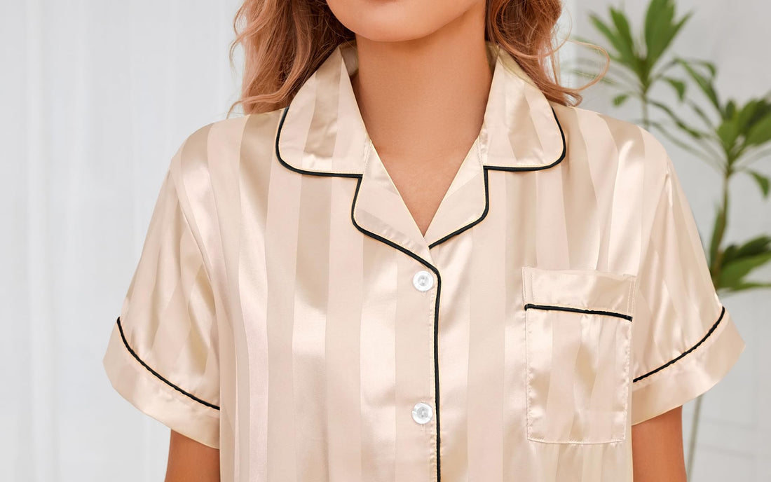 Brezzistaxs Silk Satin Pajamas for Women Button-Up Silk PJ Set Notch Collar Satin Pajama set - 2 Piece Satin Pjs WEBE CLOTHING