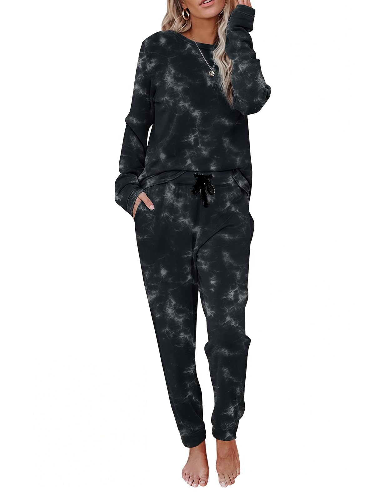 2 Piece Pjs Set For Womens Pajamas Lounge Set Long Sleeve Joggers Pants Sleepwear with Pockets WEBE CLOTHING