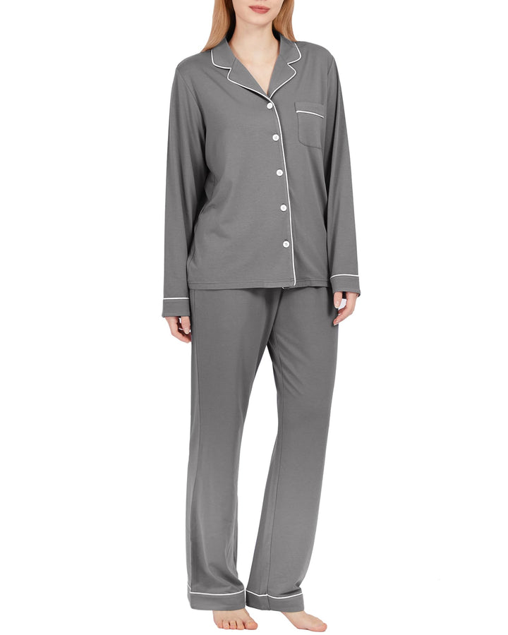 BAMBOO COOL Pajamas Set for Women Comfy Lounge Set Button Down Sleepwear Long Sleeve Pj Set
