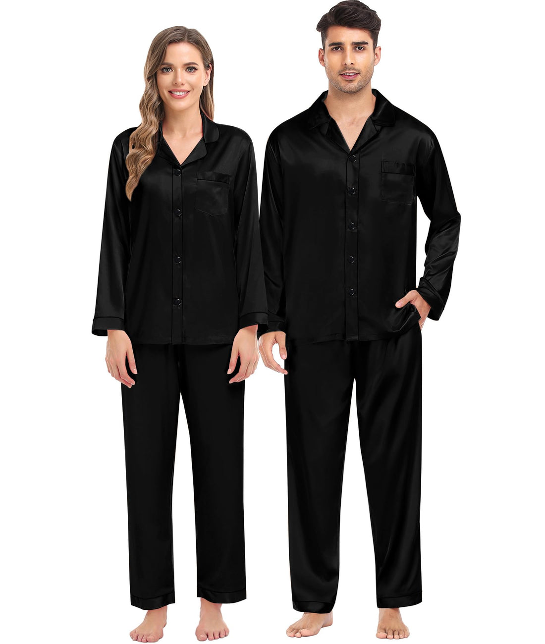 SWOMOG Family Matching Pajama Set Women/Men/Kids Satin Pajamas Long Sleeve Sleepwear Button Down Loungewear 2 Pcs Pj Set