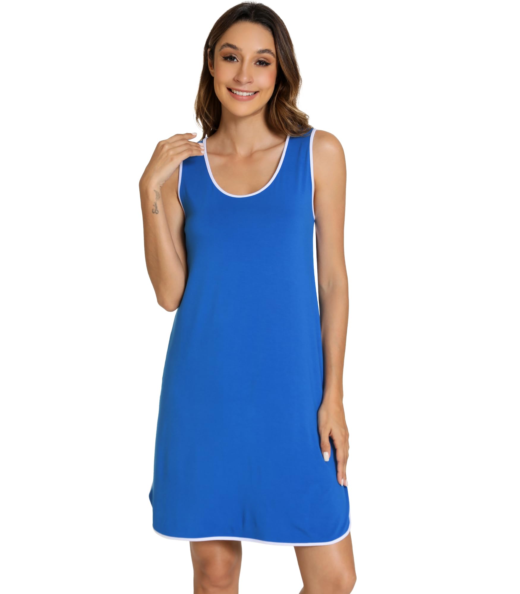 WiWi Tank Nightgown for Women Soft Comfy Sleeveless Sleep Gowns Viscose from Bamboo Cooling Sleepwear S-XXL WEBE CLOTHING