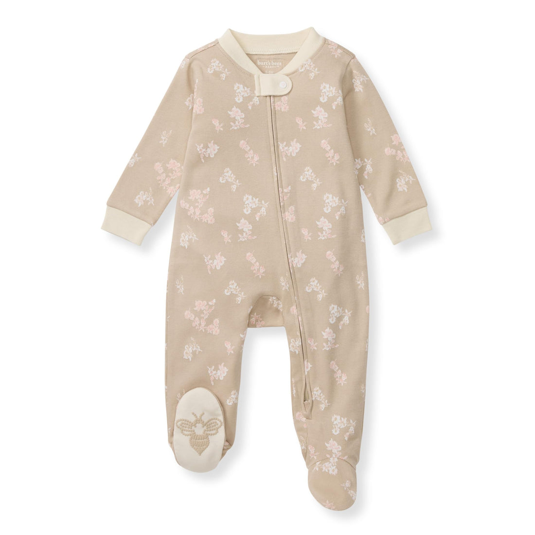 Burt's Bees Baby Organic Cotton Sleep and Play Footed Pajamas for Girls, Zipper PJ Newborn Sleeper with Non-Slip Bee Grips