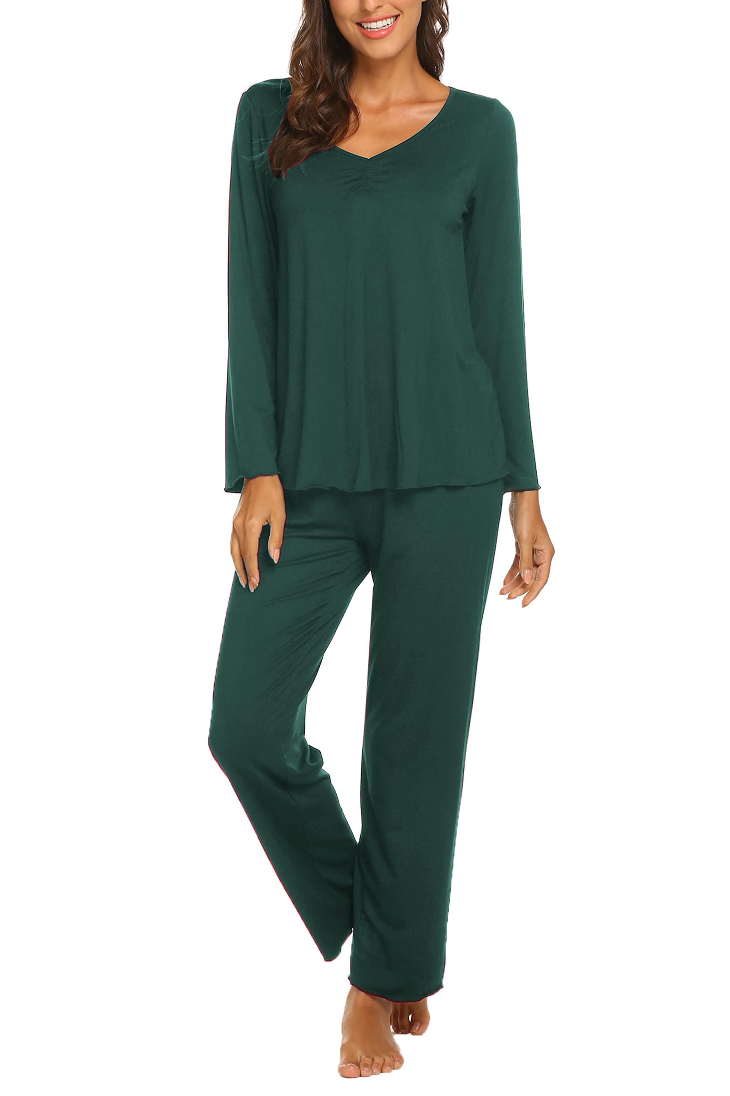 Ekouaer Womens Pajama Sets 2 Piece Lounge Set Fall Winter Pajamas Long Sleeve Pjs Top and Pants Soft Pj Sets Loose Sleepwear