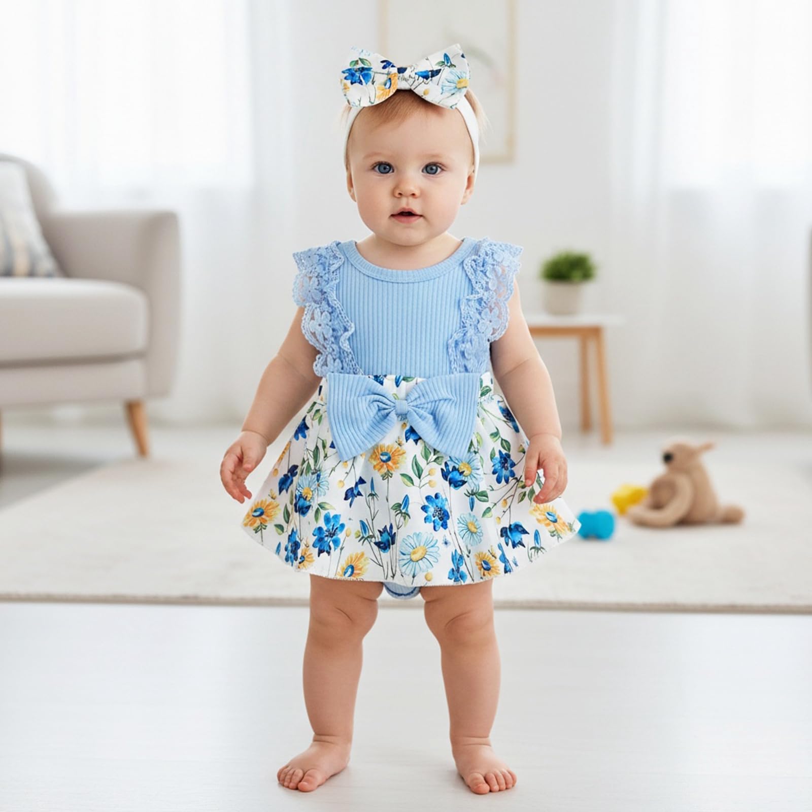 Baby Girl Clothes Newborn Romper Dress Infant Lace Ruffle Sleeveless Summer Outfits with Headband 0-12 Months WEBE CLOTHING