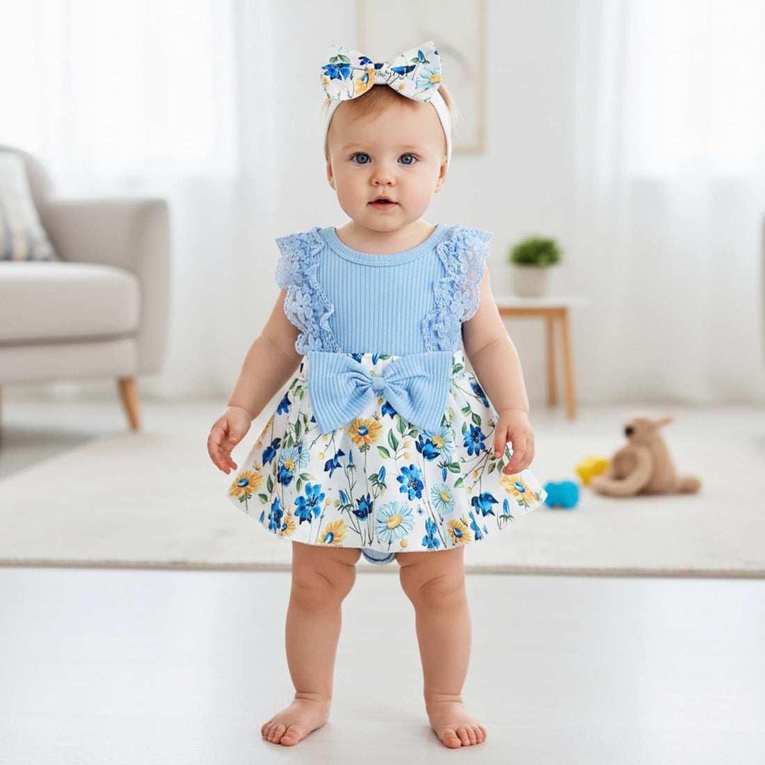 Baby Girl Clothes Newborn Romper Dress Infant Lace Ruffle Sleeveless Summer Outfits with Headband 0-12 Months WEBE CLOTHING