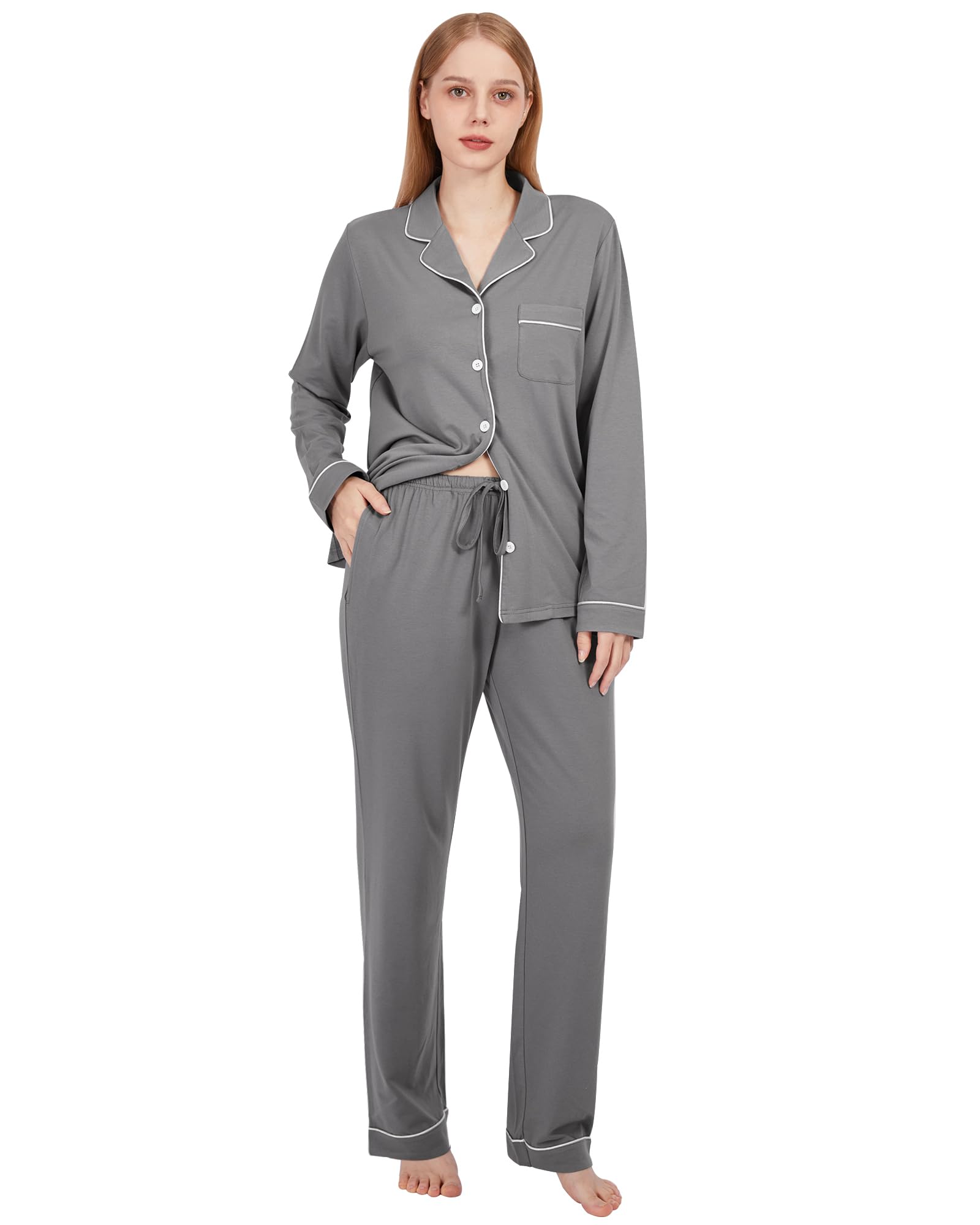 BAMBOO COOL Pajamas Set for Women Comfy Lounge Set Button Down Sleepwear Long Sleeve Pj Set