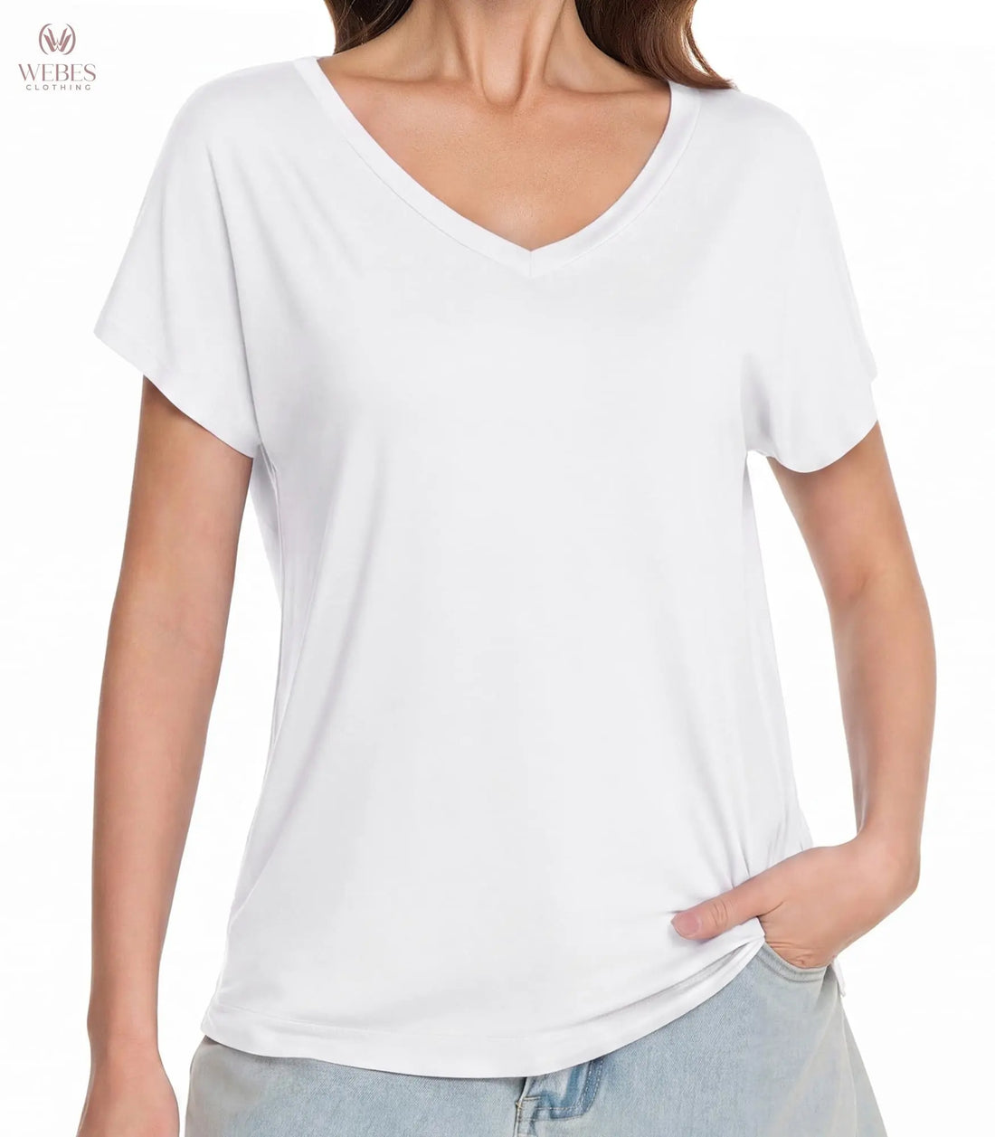 WiWi Bamboo Viscose Shirts for Women, Super Soft Short Sleeve Sleep Pajama Tops, Cooling Satin V Neck Summer Lounge Wear