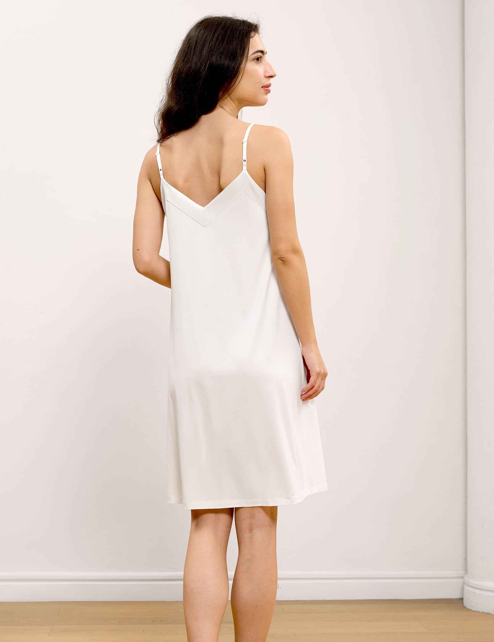 GYS Women's Bamboo Viscose Spaghetti Strap Nightgown, Satin V Neck Cooling | Moisture wicking, Breathable, Silky satin touch, Adjustable straps, Satin v-neck, Soft stretch, for hot flashes & sexy sleep WEBE CLOTHING