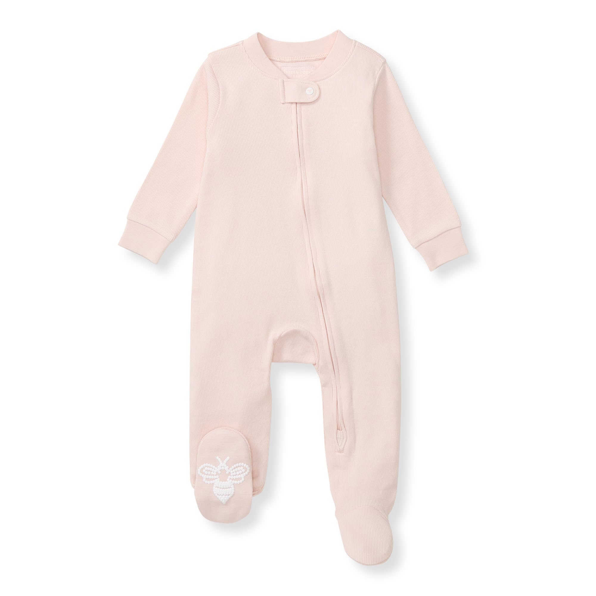 Burt's Bees Baby Organic Cotton Sleep and Play Footed Pajamas for Girls, Zipper PJ Newborn Sleeper with Non-Slip Bee Grips