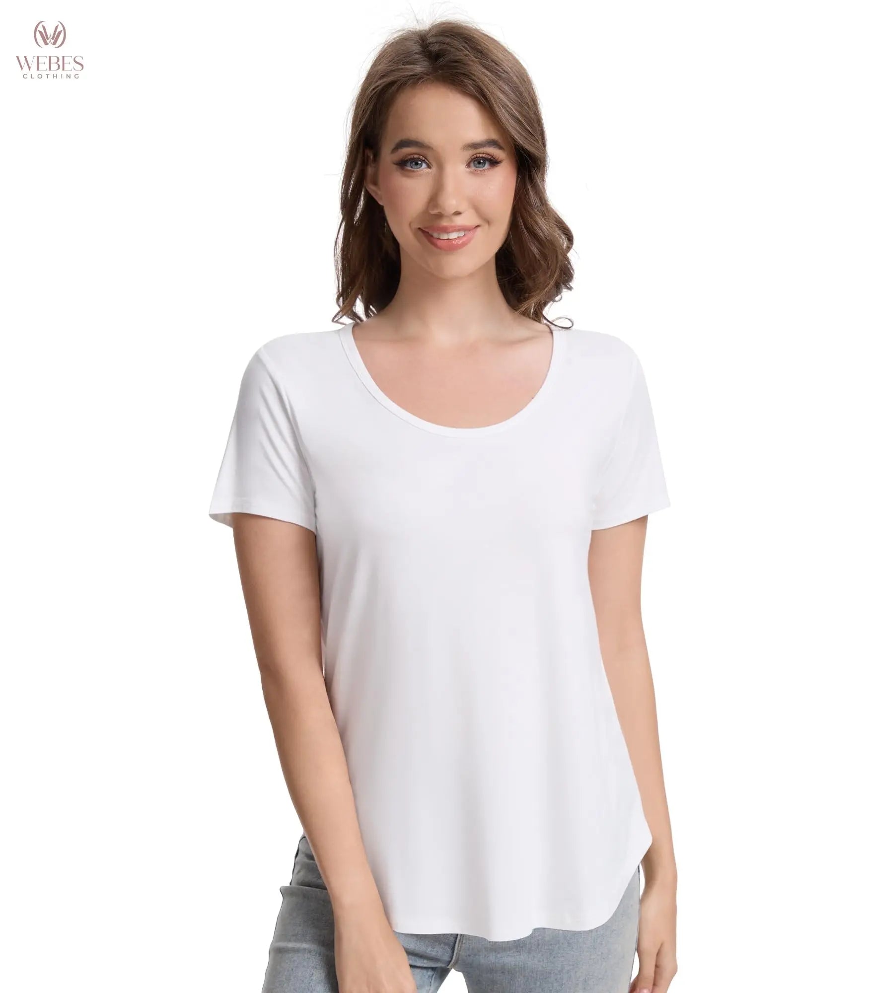 WiWi Women's Bamboo Viscose Scoop Neck Short Sleeve T Shirt Casual Summer Cooling Basic Tee Tops Soft Lounge Pajamas S-XXL