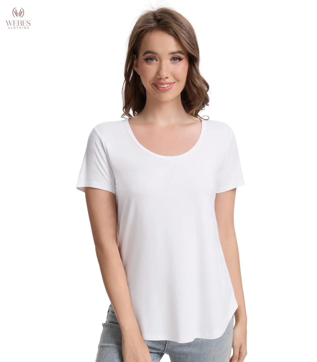 WiWi Women's Bamboo Viscose Scoop Neck Short Sleeve T Shirt Casual Summer Cooling Basic Tee Tops Soft Lounge Pajamas S-XXL
