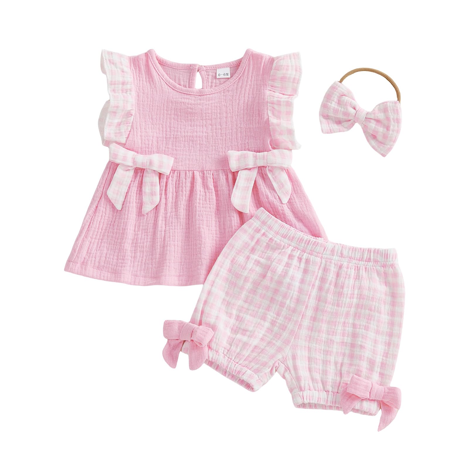 Amnnchya Toddler Girl Clothes Baby Summer Spring Outfits Cute Bow Button Smocked Ruffle Sleeve Tops ＋ Girls Shorts Set WEBE CLOTHING