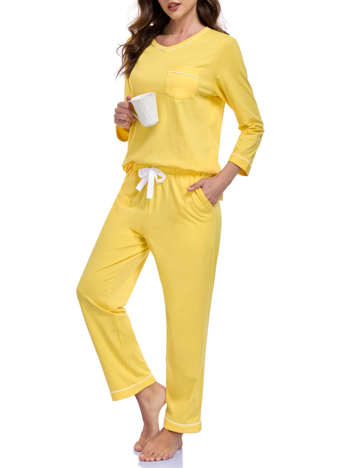 EA'S SECRET 100% cotton Pajamas for Women Summer Lightweight Long Sleeve Pjs 2 Piece Soft Lounge Sleepwear with pocket