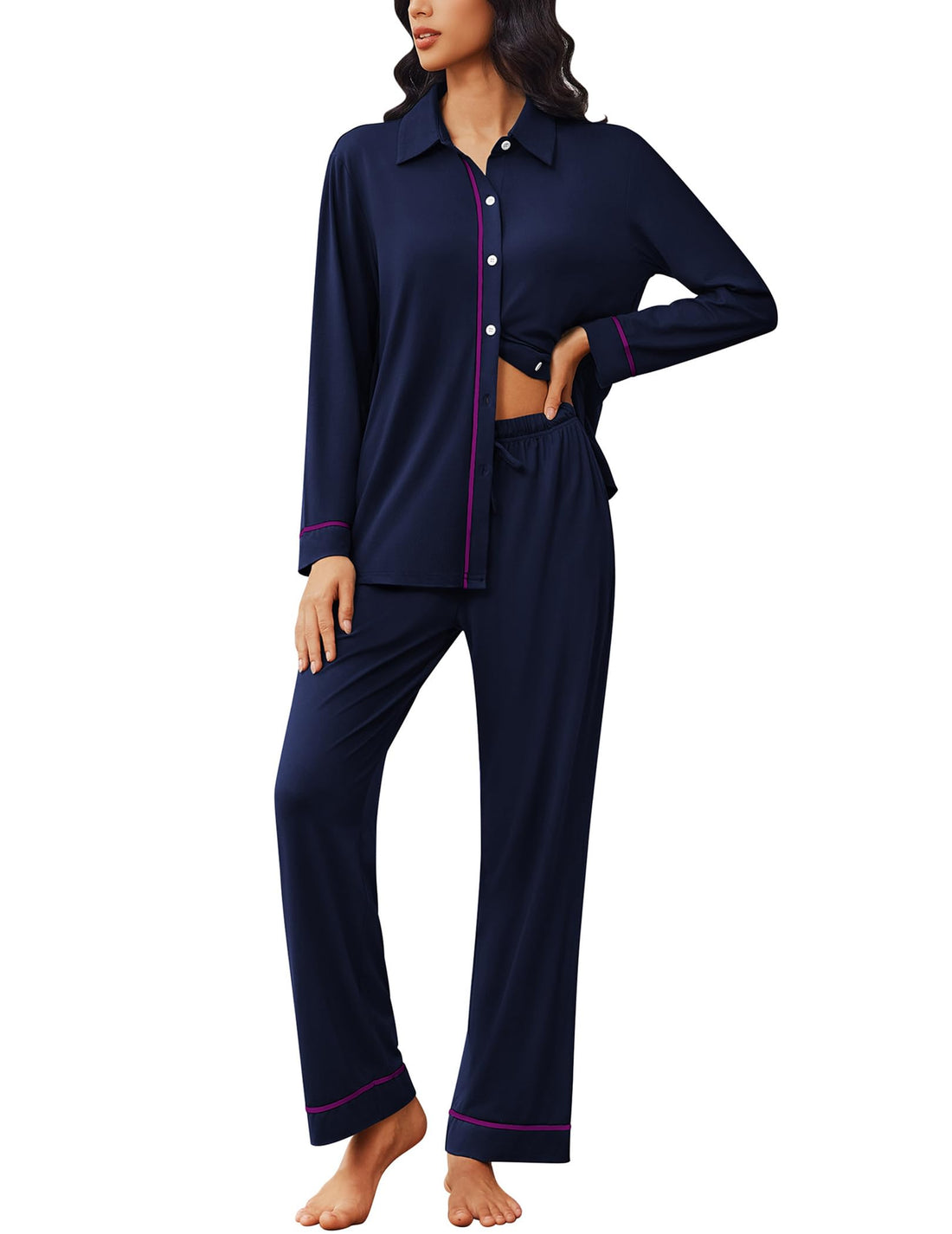 Ekouaer Womens Pajama Sets Long Sleeve Sleepwear Soft Button Down Pjs 2 Piece Loungewear witn Pants S-XXL