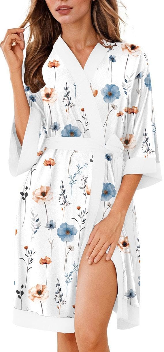Ekouaer Robes for Women Bathrobe Lightweight Robe 3/4 Sleeve Knit Sleepwear | Summer Robe for Women with Pockets, Knee Length Womens Robe, Kimono Sleepwear WEBE CLOTHING