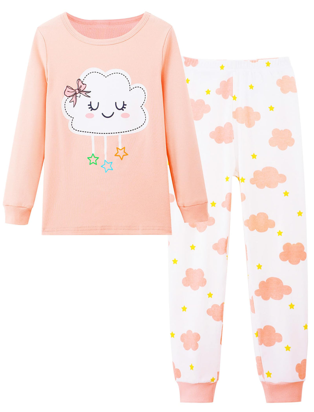 Mikrdoo Girls Pajamas Kids Soft Cute Cotton Long Sleeve 2 Piece Stretchy Snug Fit Pjs Set for Girls Size 4-14Y