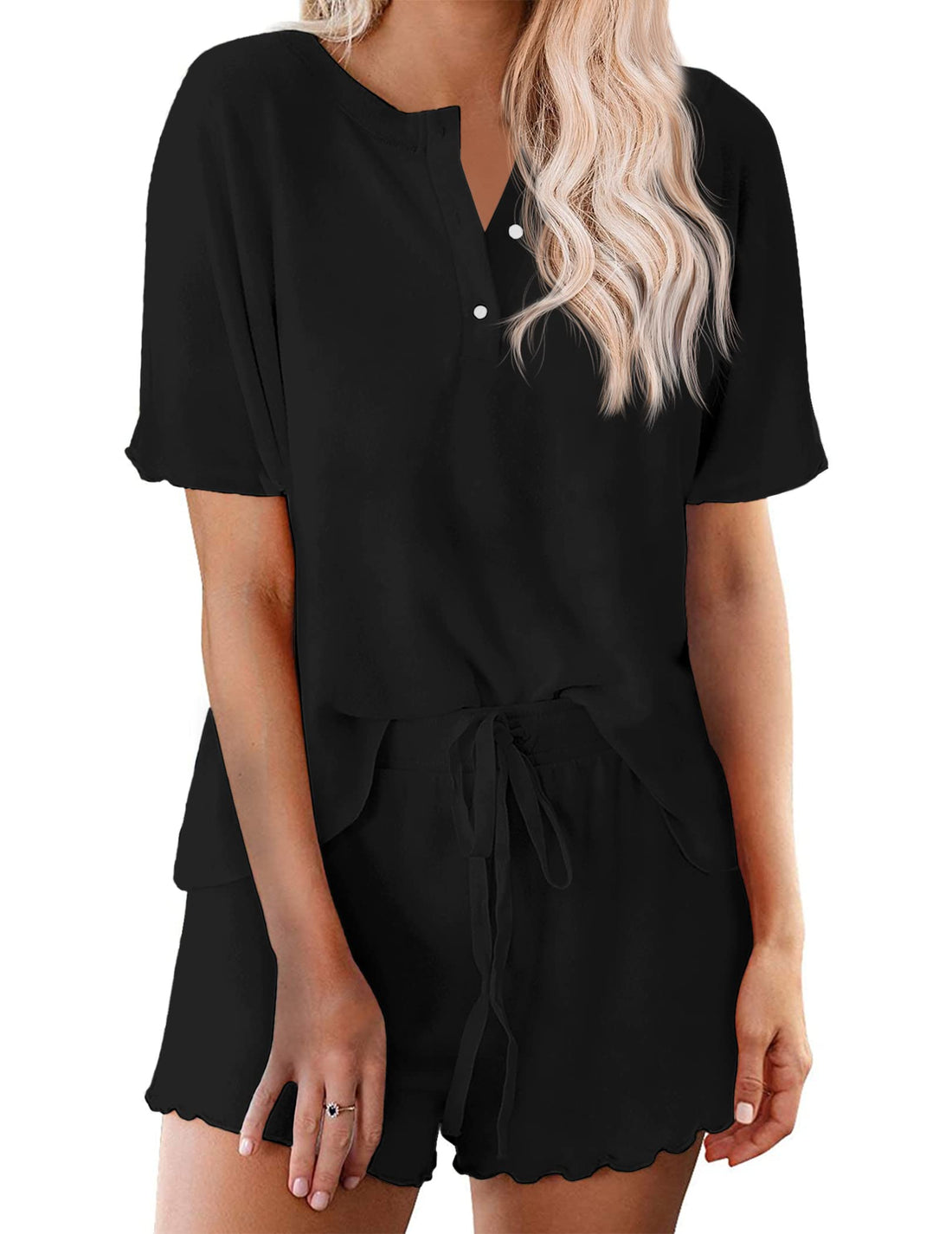 Ekouaer Pajamas Set for Women Short Sleeve Lounge Set 2 Piece Loungewear PJs Soft Cute Lightweight Sleepwear WEBE CLOTHING