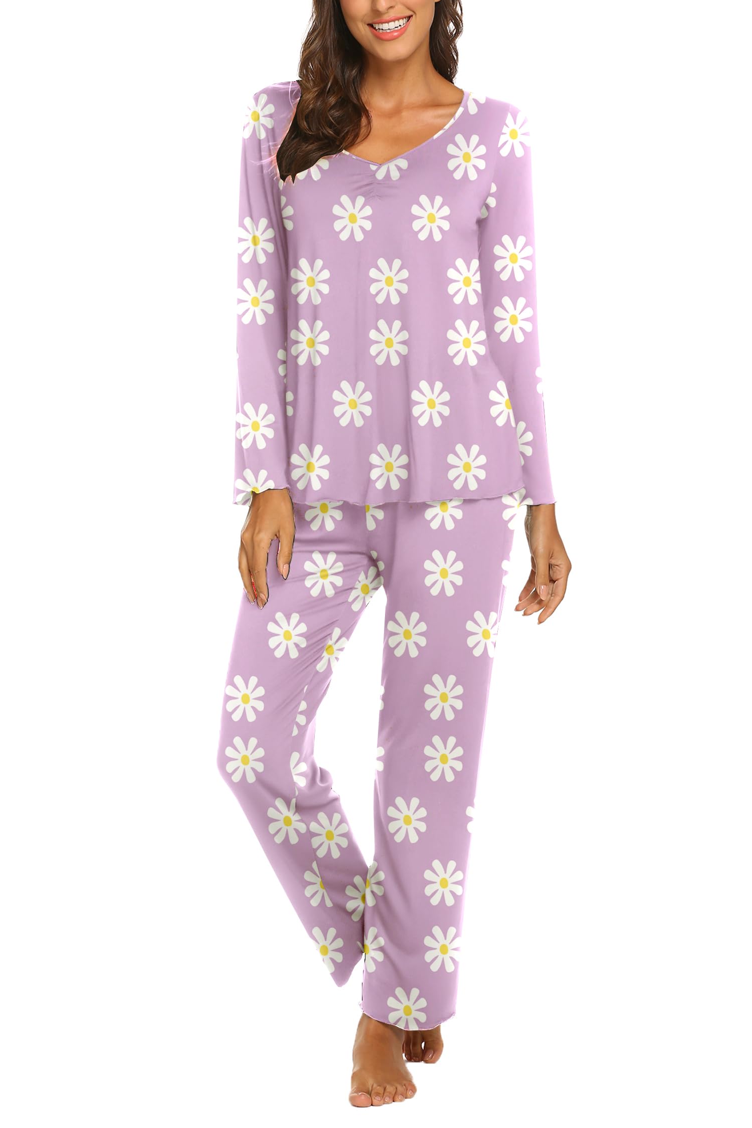Ekouaer Womens Pajama Sets 2 Piece Lounge Set Fall Winter Pajamas Long Sleeve Pjs Top and Pants Soft Pj Sets Loose Sleepwear