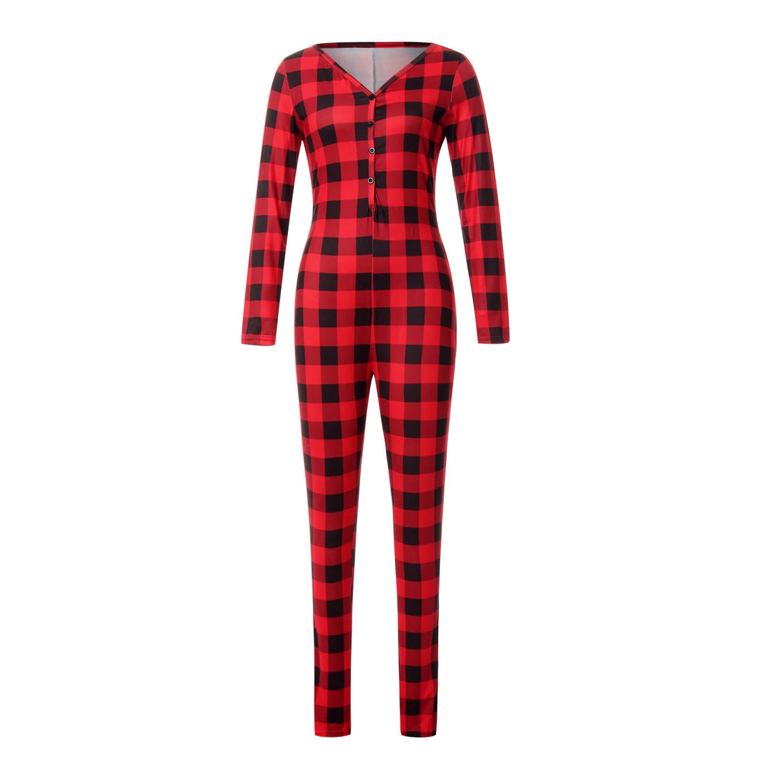 Women Christmas Long Sleeve Stripe Heart One Piece Pajamas Bodycon Jumpsuit Button Neck Sleepwear WEBE CLOTHING