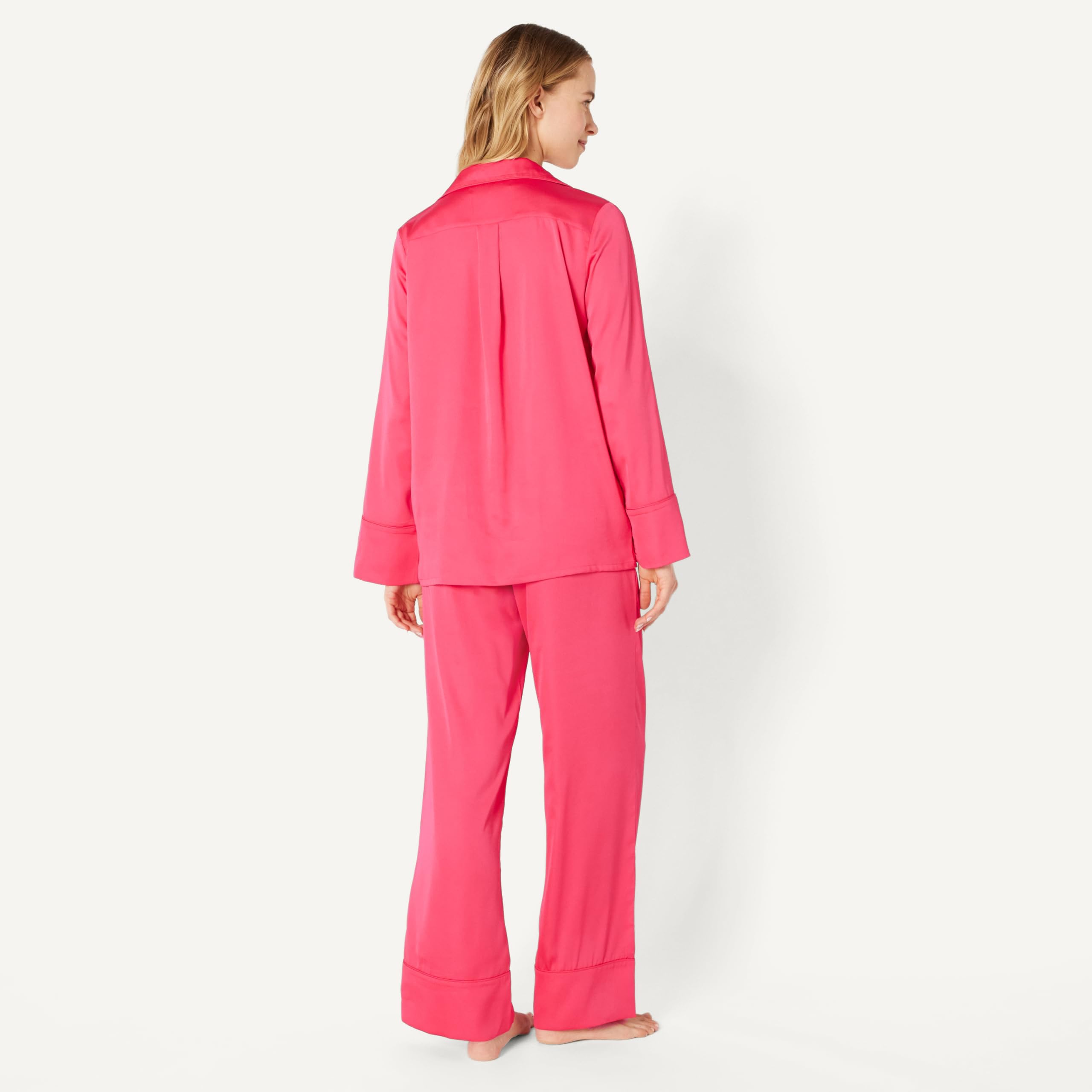 Amazon Essentials Women's Satin Long Sleeve Shirt and Pant Pajama Set