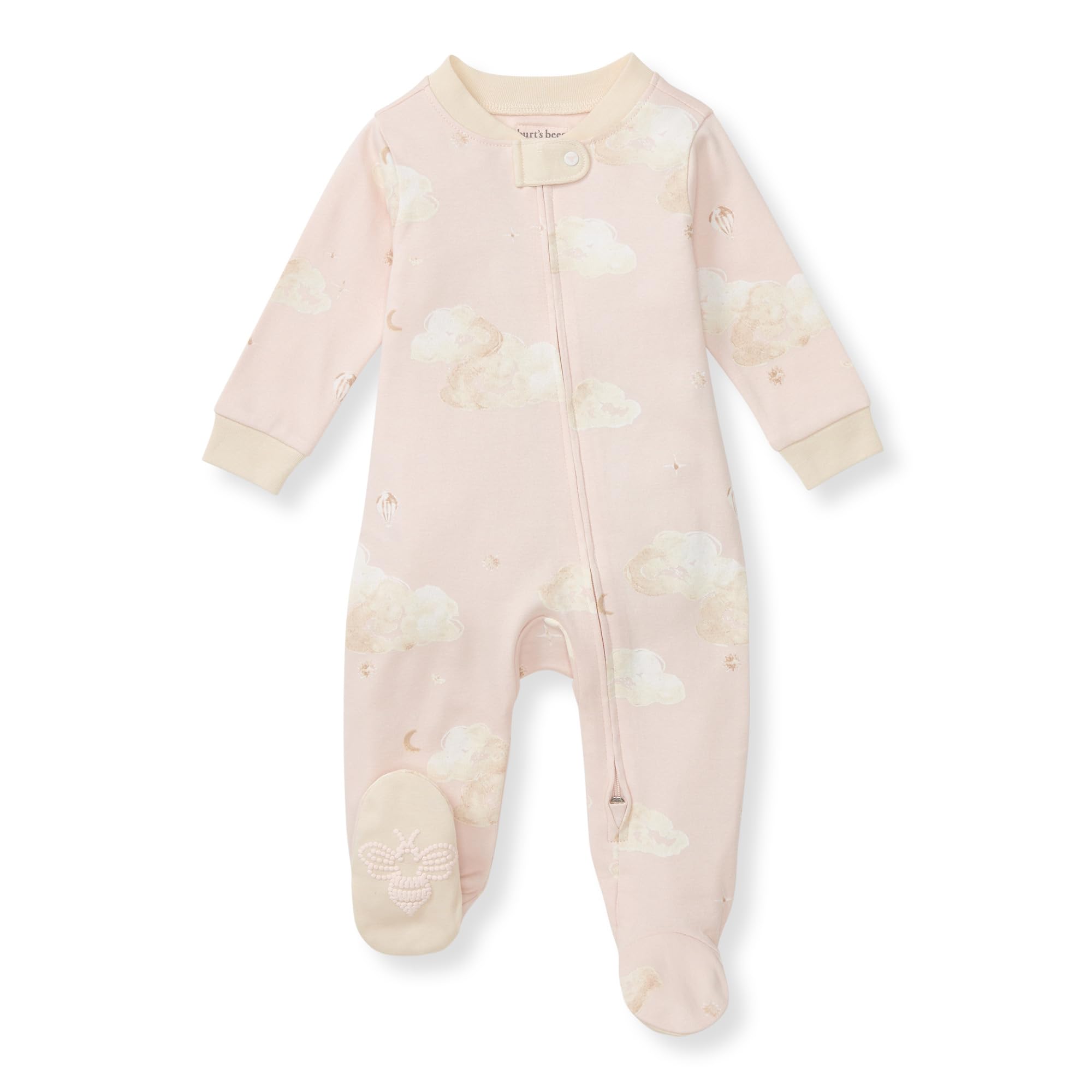 Burt's Bees Baby Organic Cotton Sleep and Play Footed Pajamas for Girls, Zipper PJ Newborn Sleeper with Non-Slip Bee Grips