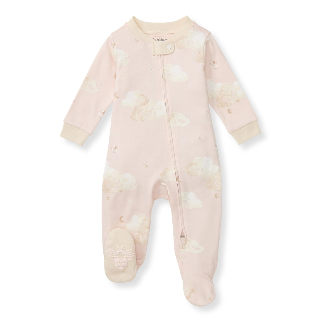 Burt's Bees Baby Organic Cotton Sleep and Play Footed Pajamas for Girls, Zipper PJ Newborn Sleeper with Non-Slip Bee Grips