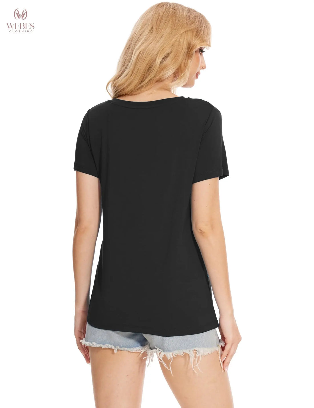 GYS Bamboo Viscose Pajamas Tops for Women, Cooling Basic T-Shirt, Soft Short Sleeve Sleep Shirts, Lightweight Pj Shirt