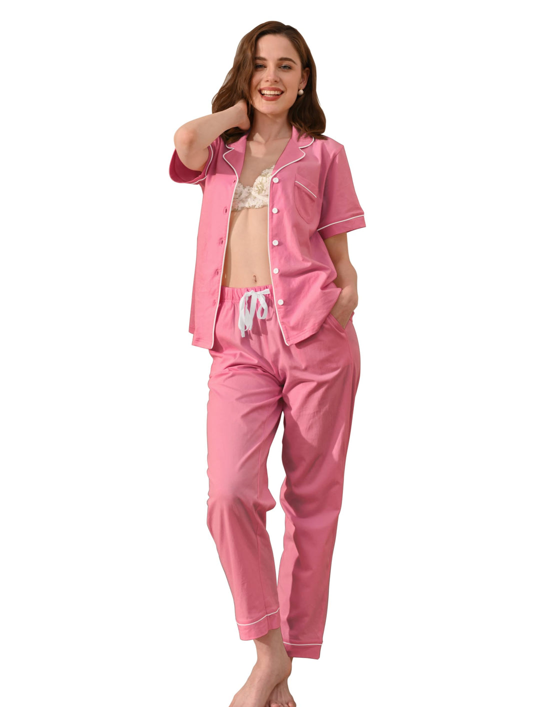 NAP BOUND 100% Cotton Pajamas for Women Sets 2 Pieces Pjs Button short sleeves with Pockets Soft Sleepwear Loungewear XS-XXL