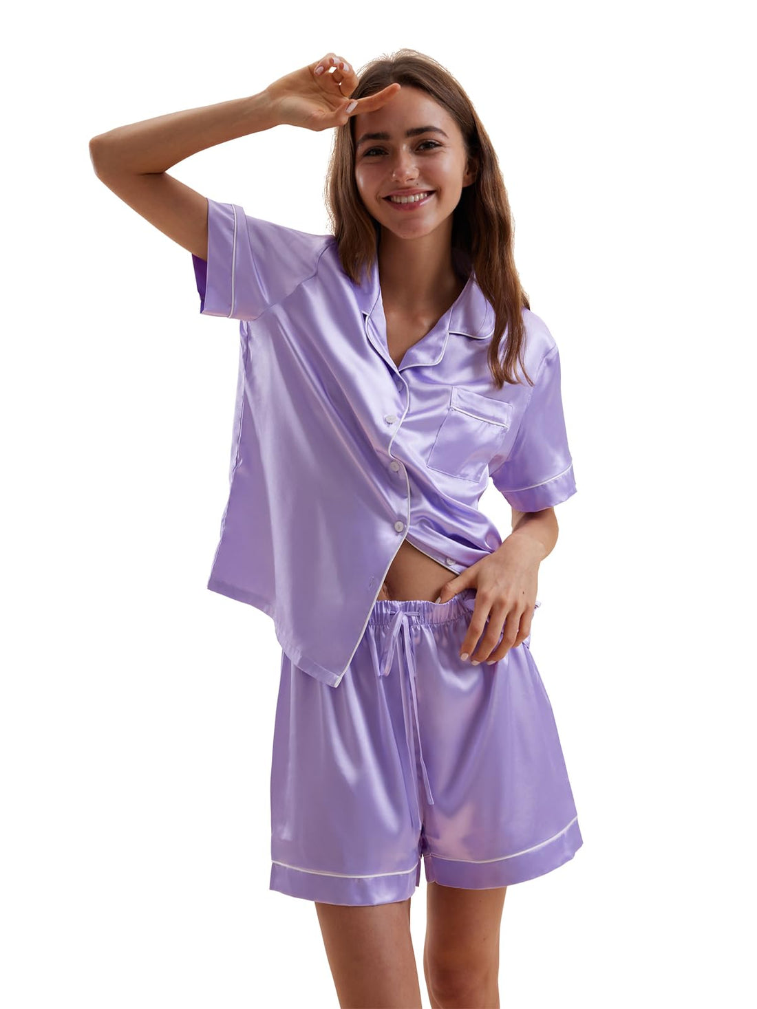 Satin Pajamas for Women Set,Silky Short Sleeve Ladies Pajama,Woman's 2 Piece Sleepwear,Bridal Wedding Pjs