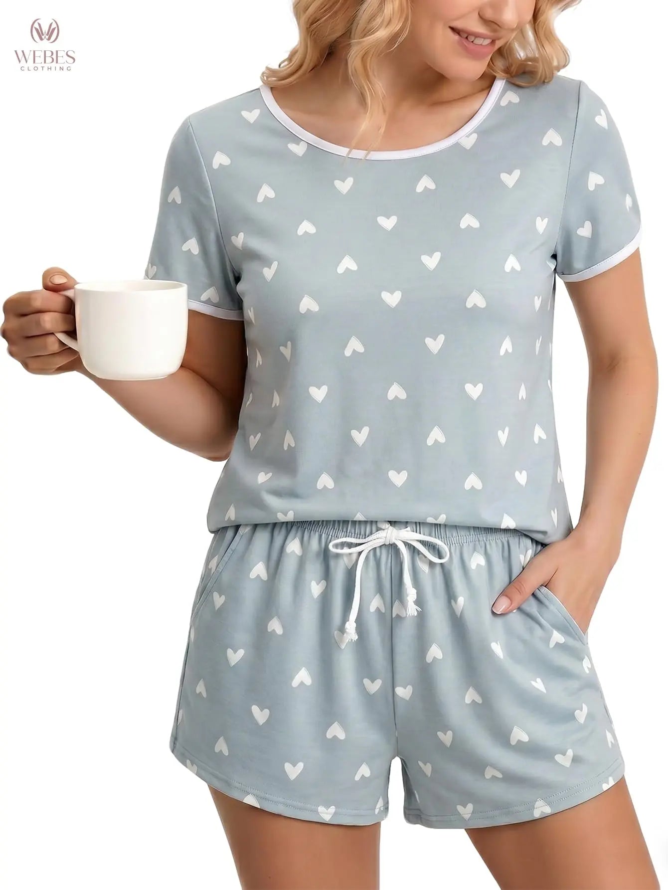 VENTELAN Women's 2 Piece Short Sleeve Pajama Sets Soft Loungewear Summer Sleepwear Pjs Sets with Pockets WEBE CLOTHING