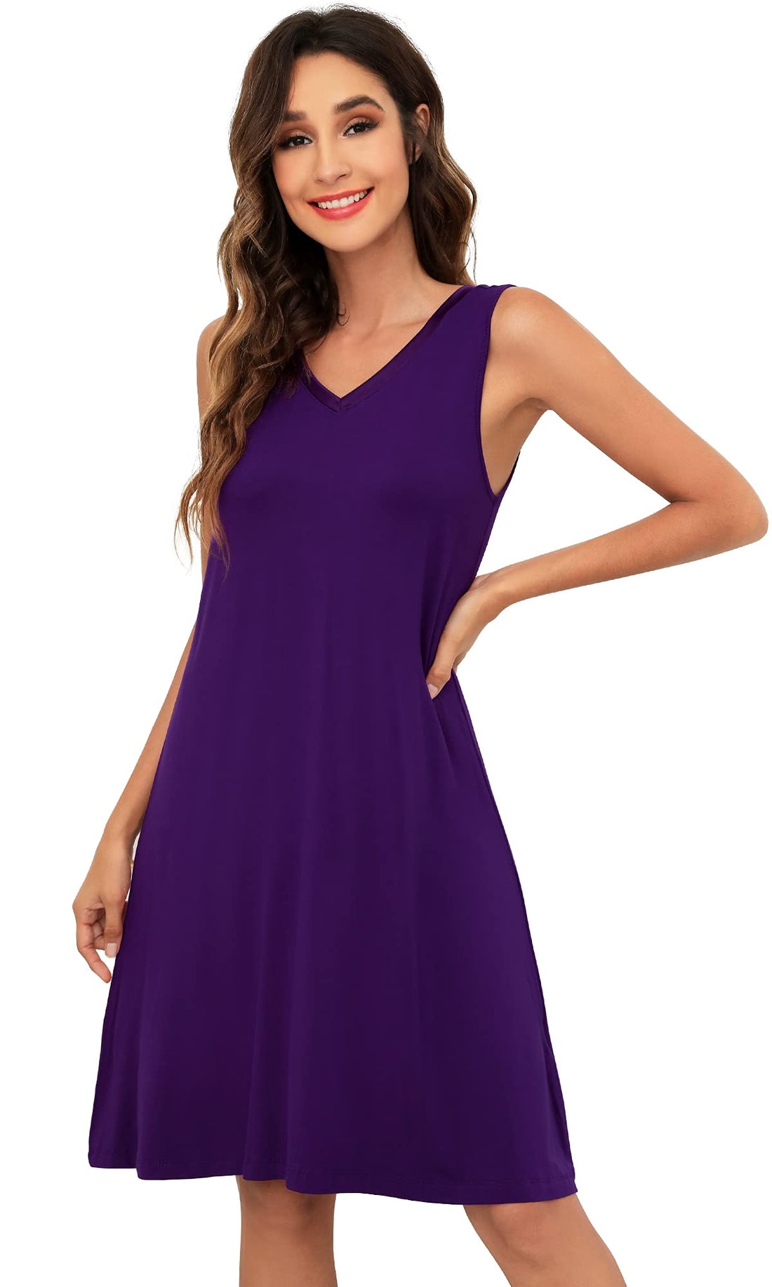 WiWi Nightgown for Women Super Soft Sleeveless Sleepwear Cool V-neck Sleep Shirts Bamboo Viscose Pj Gown S-4X WEBE CLOTHING