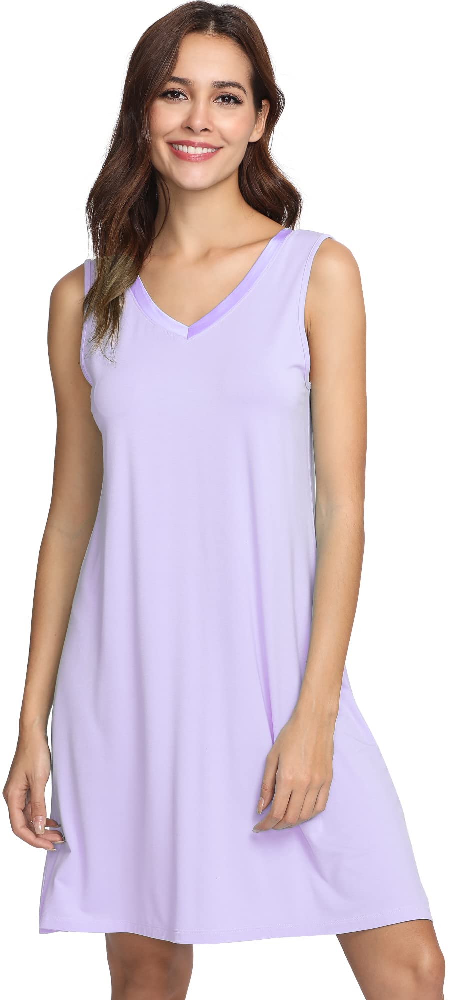 WiWi Nightgown for Women Super Soft Sleeveless Sleepwear Cool V-neck Sleep Shirts Bamboo Viscose Pj Gown S-4X WEBE CLOTHING