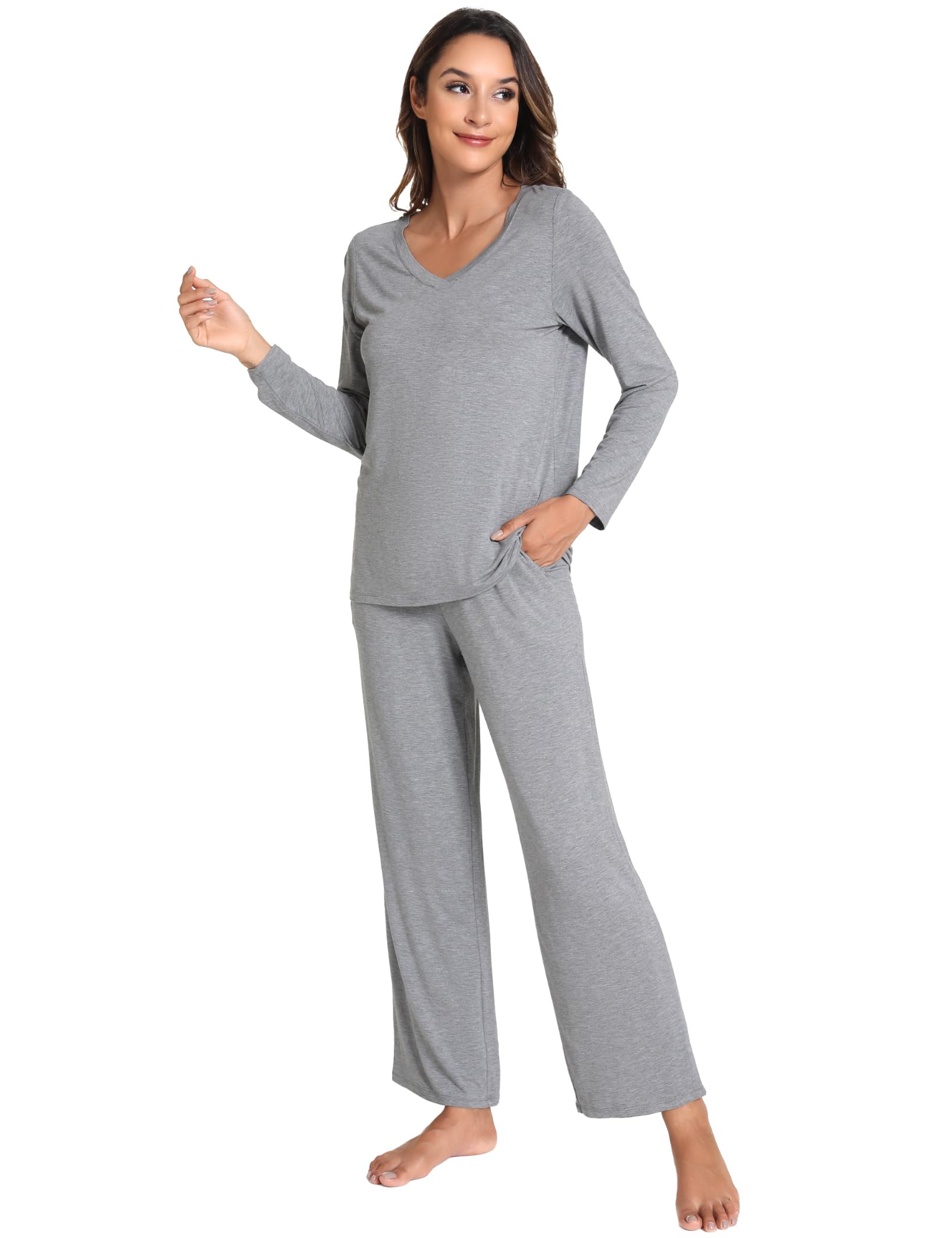 GYS Women's Pajama Sets Long Sleeve Sleepwear Comfy 2 Piece Ladies Pj Sleep Set, Viscose Made from Bamboo