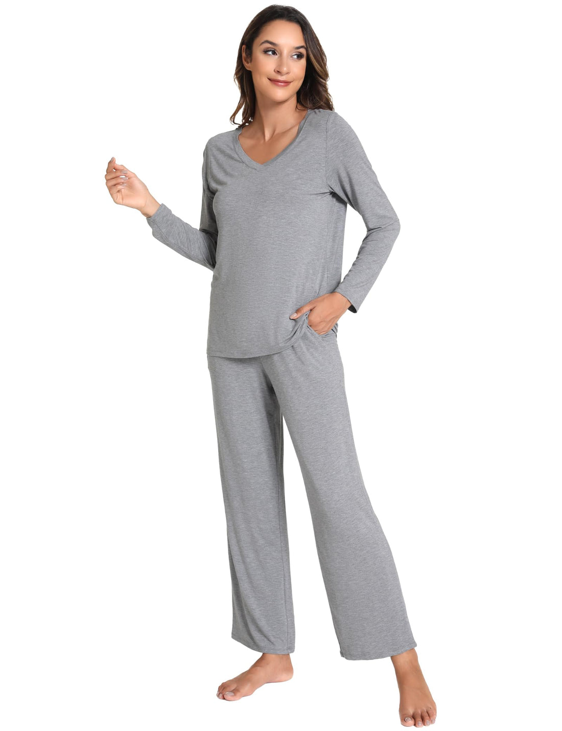 GYS Women's Pajama Sets Long Sleeve Sleepwear Comfy 2 Piece Ladies Pj Sleep Set, Viscose Made from Bamboo