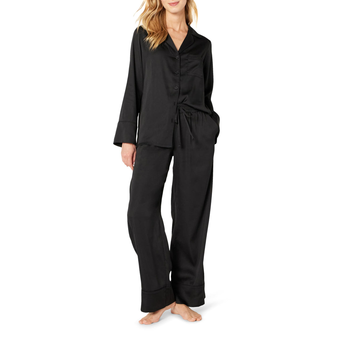 Amazon Essentials Women's Satin Long Sleeve Shirt and Pant Pajama Set