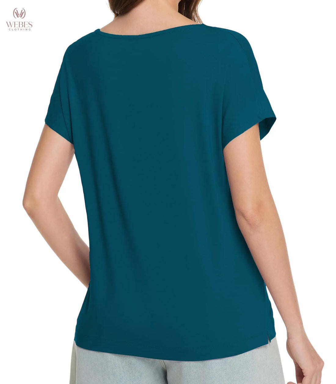 WiWi Bamboo Viscose Shirts for Women, Super Soft Short Sleeve Sleep Pajama Tops, Cooling Satin V Neck Summer Lounge Wear