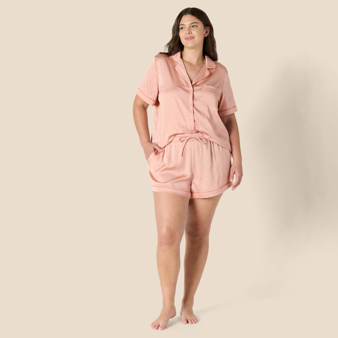 Amazon Essentials Women's Satin Short Sleeve Button-Down Top and Short Sleepwear Pajama Set