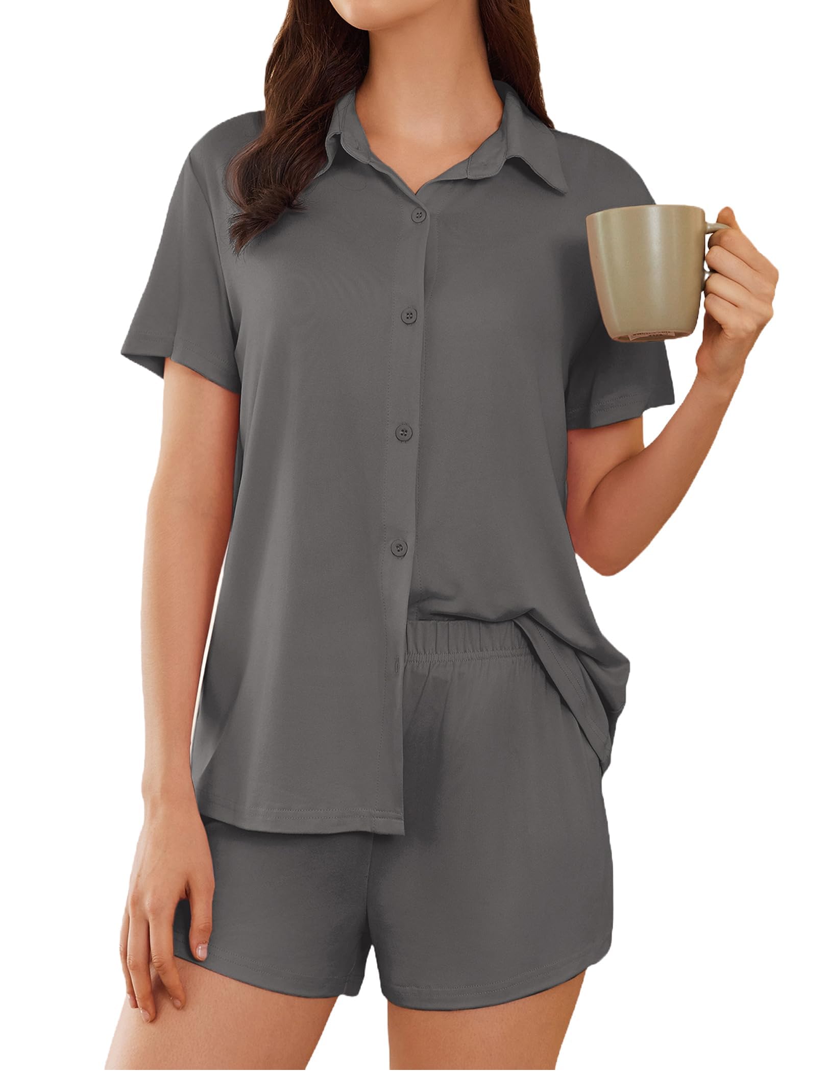Ekouaer Pajama for Women Set Short Sleeve Button Down Pajamas Sets Soft Lounge Sets for Women Sleepwear PJS WEBE CLOTHING