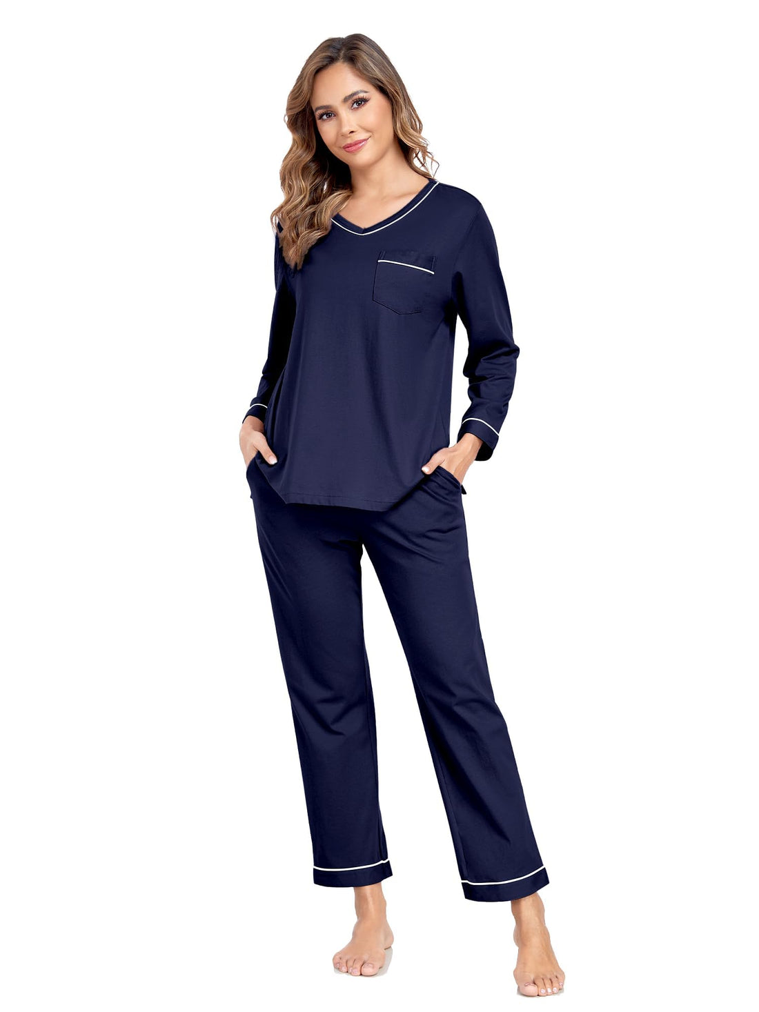 EA'S SECRET 100% cotton Pajamas for Women Summer Lightweight Long Sleeve Pjs 2 Piece Soft Lounge Sleepwear with pocket