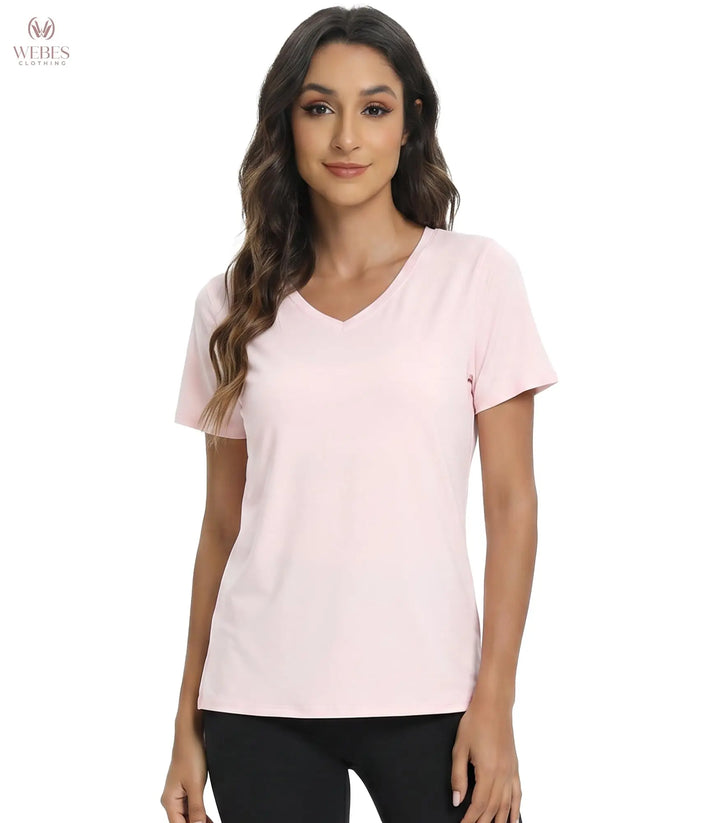 WiWi Viscose from Bamboo Pajama Tops for Women Super Soft Short Sleeve Tee V Neck Sleep Cooling T-Shirt Pjs Sleepwear S-XXL