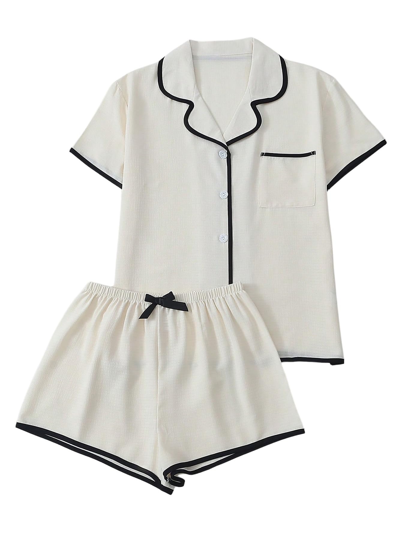 Verdusa Pajamas For Women Set 2 Piece Summer Pajama Sets Cute Pjs Lounge Matching Button Shirt with Shorts