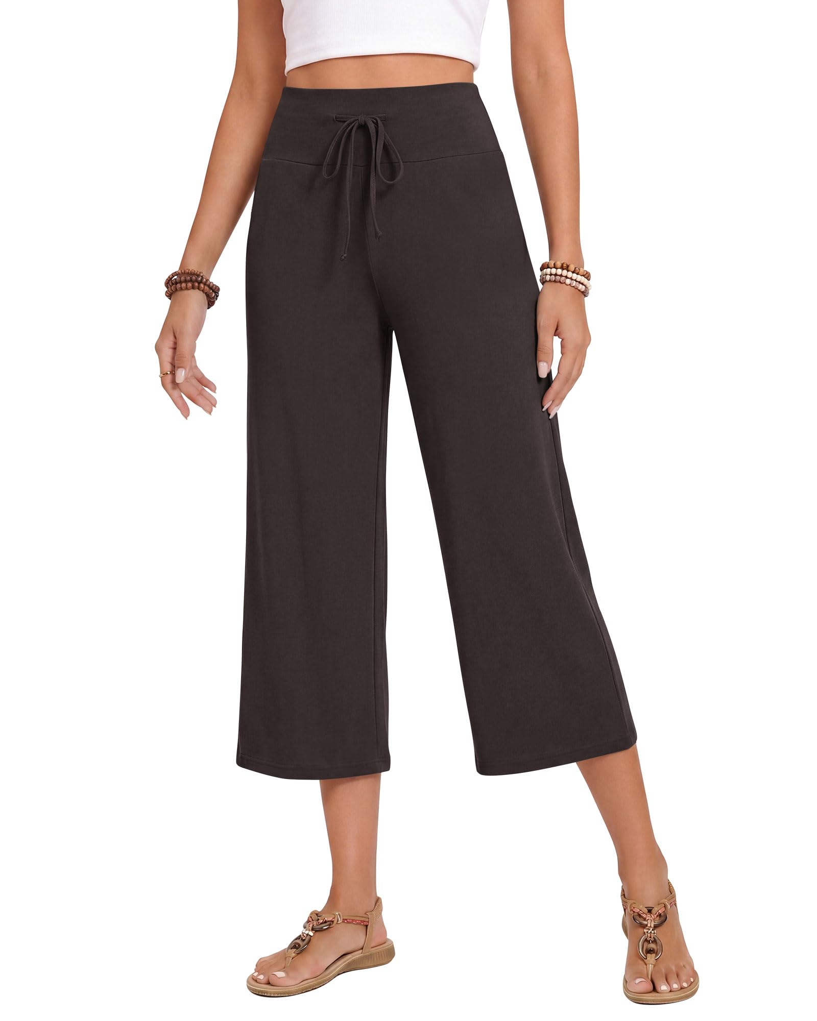 ZOOSIXX Soft Black Pajama Pants for Women, Wide Leg Pants Woman Flowy Comfy Casual Lounge Yoga Capri Pants 22”/ 30”