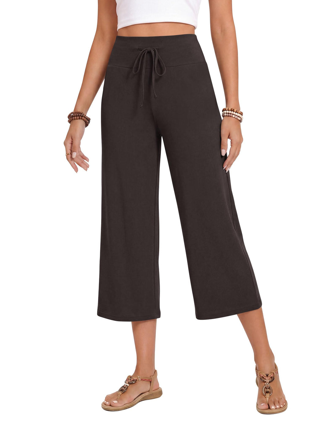 ZOOSIXX Soft Black Pajama Pants for Women, Wide Leg Pants Woman Flowy Comfy Casual Lounge Yoga Capri Pants 22”/ 30”