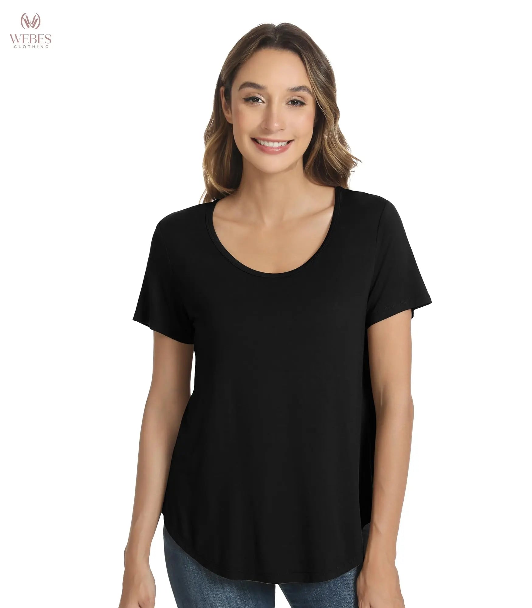 WiWi Women's Bamboo Viscose Scoop Neck Short Sleeve T Shirt Casual Summer Cooling Basic Tee Tops Soft Lounge Pajamas S-XXL