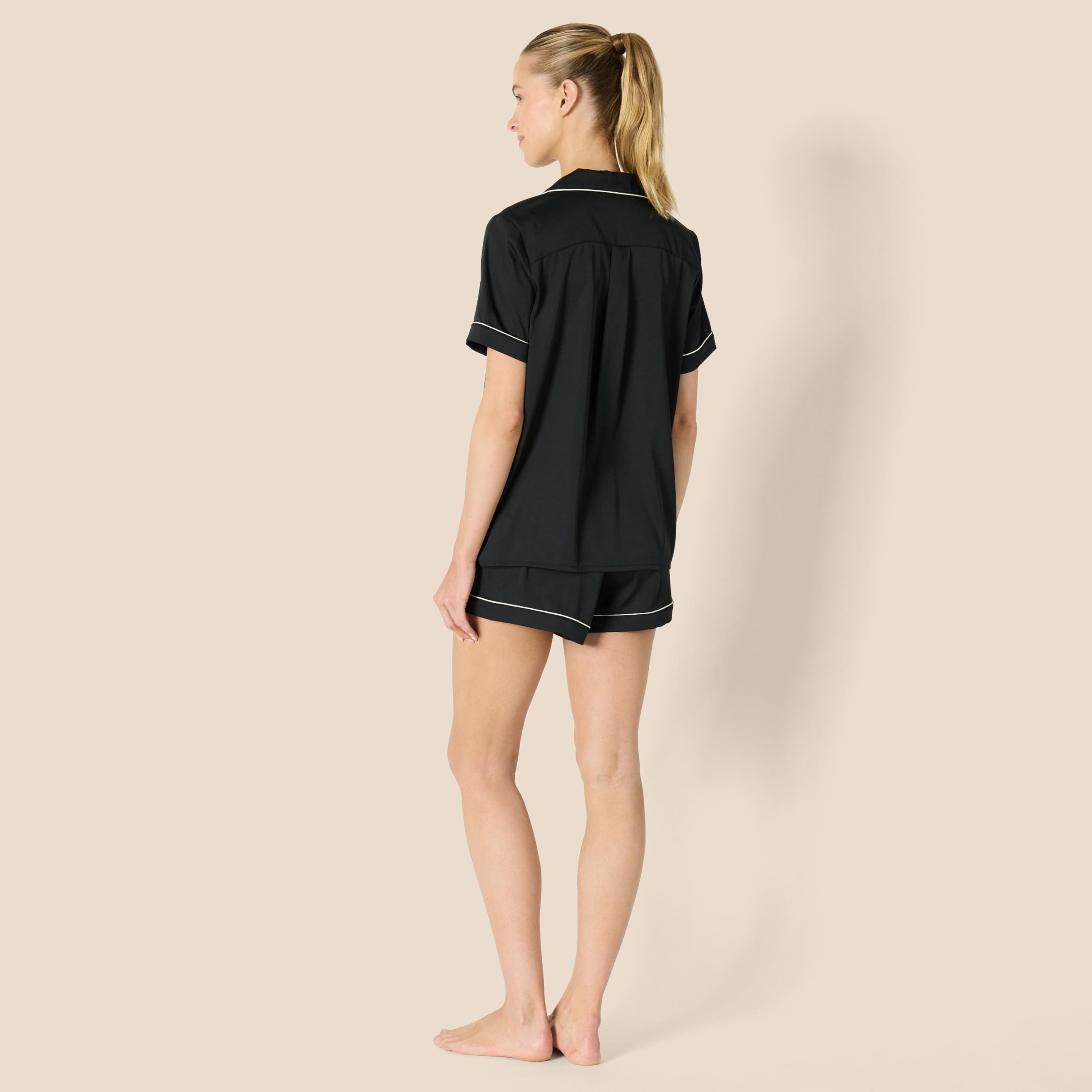 Amazon Essentials Women's Satin Short Sleeve Button-Down Top and Short Sleepwear Pajama Set
